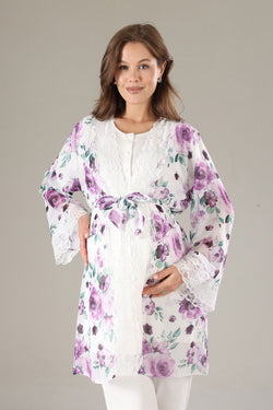 Image of Dantelli Lohusa Pijama ve Dantelli Şifon Sabahlık Takımı - 815