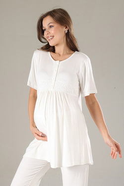 Image of Dantelli Lohusa Pijama ve Dantelli Şifon Sabahlık Takımı - 815