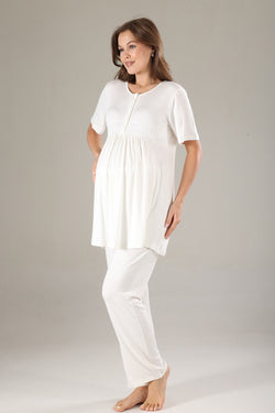 Image of Dantelli Lohusa Pijama ve Dantelli Şifon Sabahlık Takımı - 815