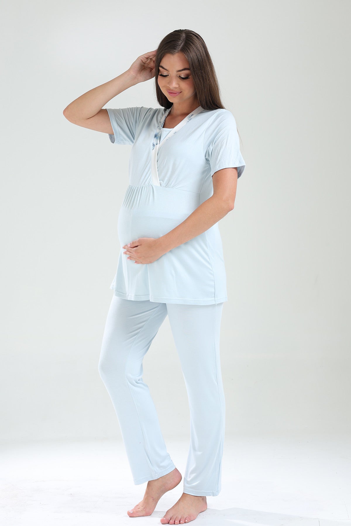 Kruvaze Lohusa Pijama ve Çiçekli Sabahlık Takımı - 821