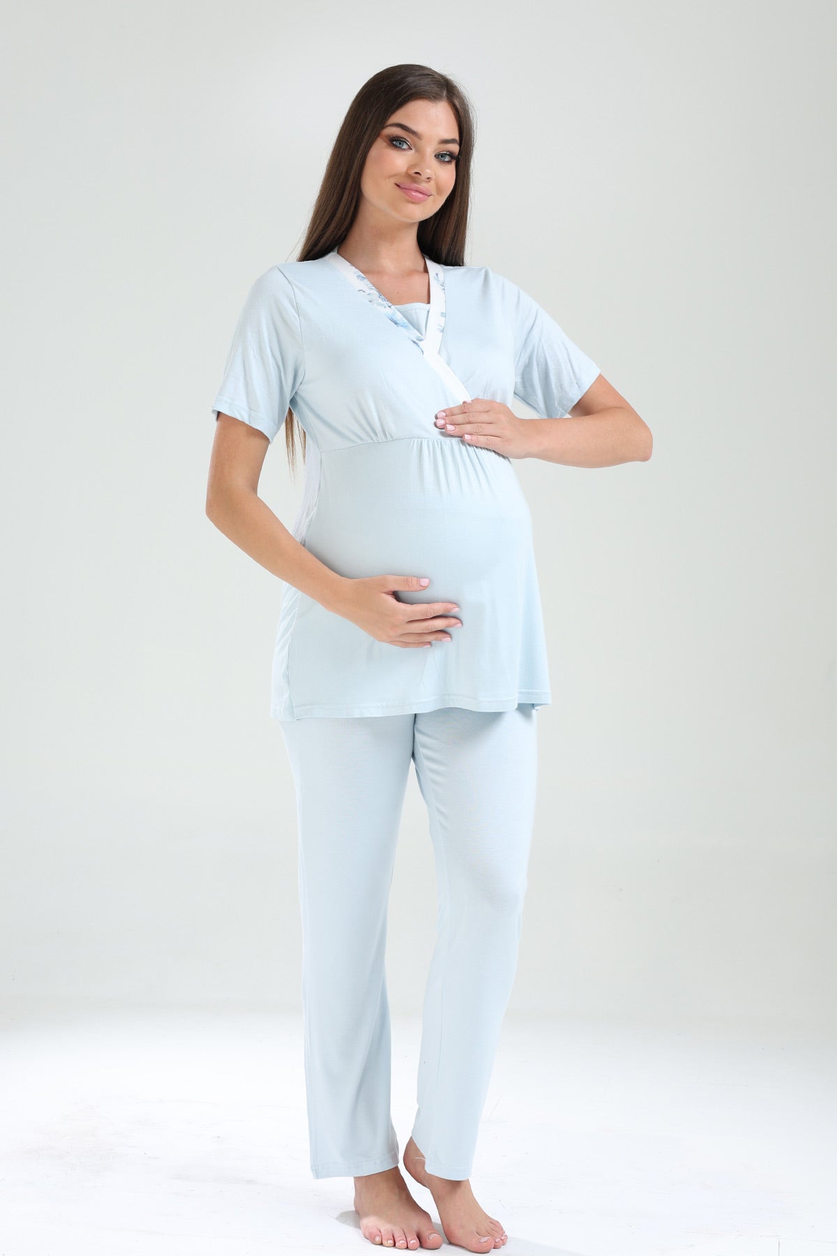 Kruvaze Lohusa Pijama ve Çiçekli Sabahlık Takımı - 821