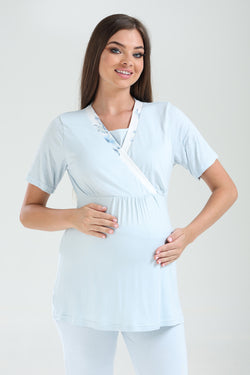 Image of Kruvaze Lohusa Pijama ve Çiçekli Sabahlık Takımı - 821