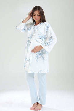 Image of Kruvaze Lohusa Pijama ve Çiçekli Sabahlık Takımı - 821
