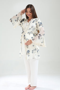 Image of Dantelli Yaka Lohusa Pijama ve Dantelli Şifon Sabahlık Takımı - 826