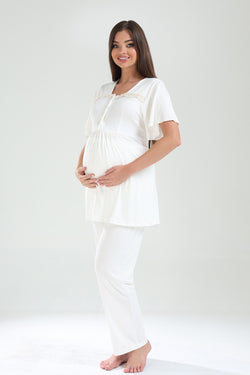 Image of Dantelli Yaka Lohusa Pijama ve Dantelli Şifon Sabahlık Takımı - 826