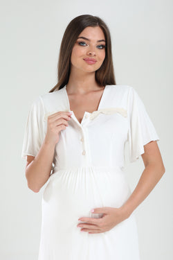 Image of Dantelli Yaka Lohusa Pijama ve Dantelli Şifon Sabahlık Takımı - 826