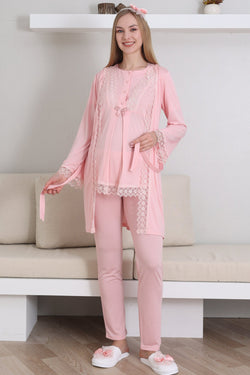 Image of Dantel İşlemeli Lohusa Pijama ve Sabahlık Takımı - 3430