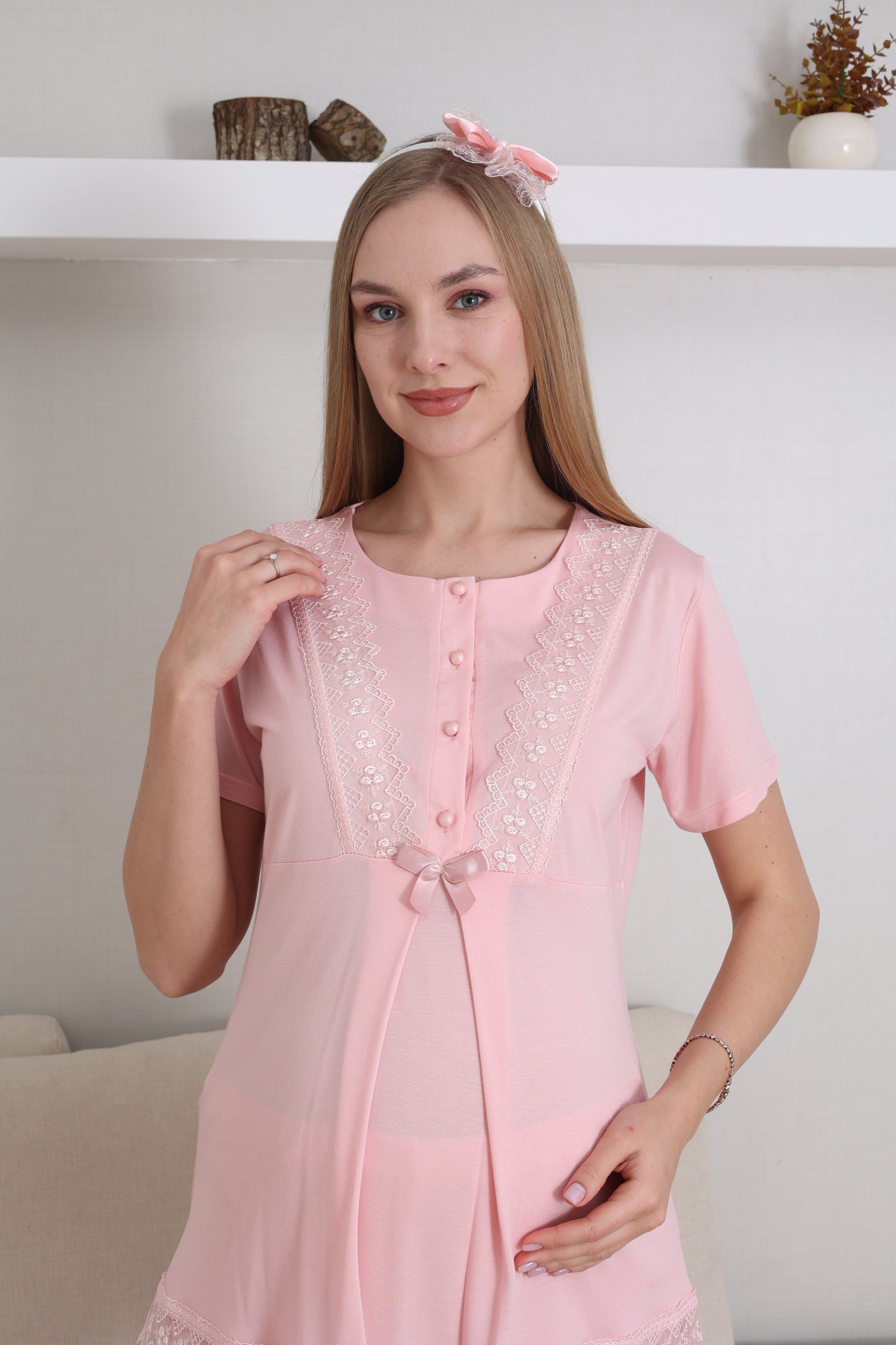 Dantel İşlemeli Lohusa Pijama ve Sabahlık Takımı - 3430