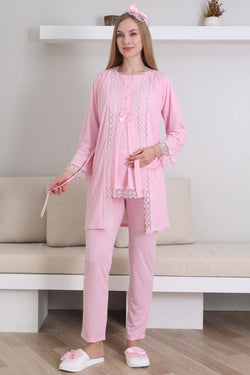 Image of Dantel İşlemeli Lohusa Pijama ve Sabahlık Takımı - 3430