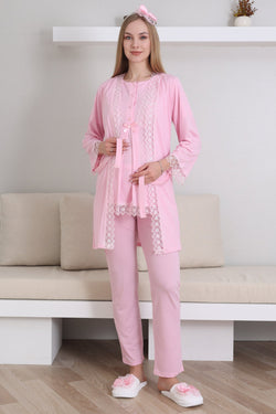 Image of Dantel İşlemeli Lohusa Pijama ve Sabahlık Takımı - 3430