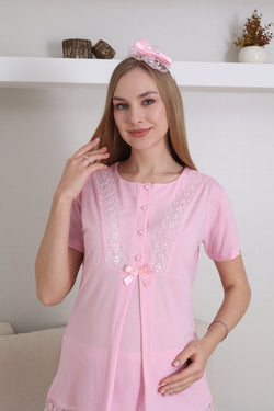 Image of Dantel İşlemeli Lohusa Pijama ve Sabahlık Takımı - 3430