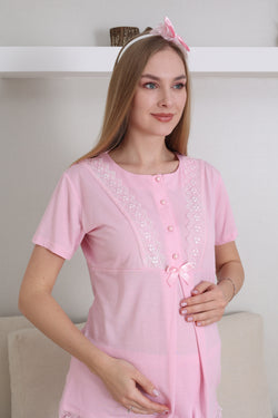 Image of Dantel İşlemeli Lohusa Pijama ve Sabahlık Takımı - 3430