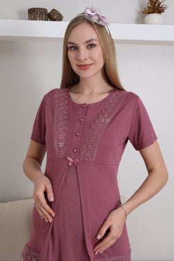 Image of Dantel İşlemeli Lohusa Pijama ve Sabahlık Takımı - 3430