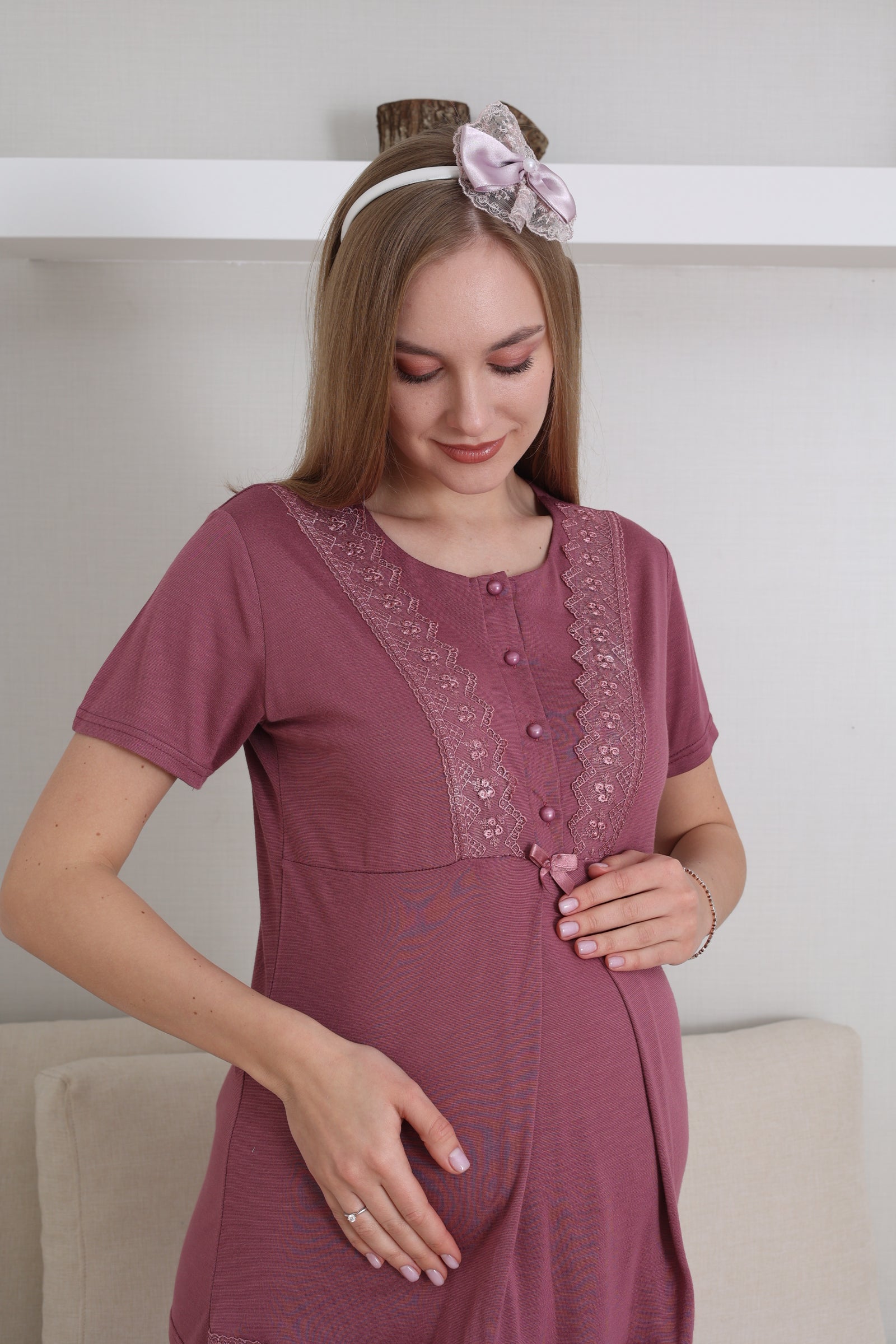 Dantel İşlemeli Lohusa Pijama ve Sabahlık Takımı - 3430