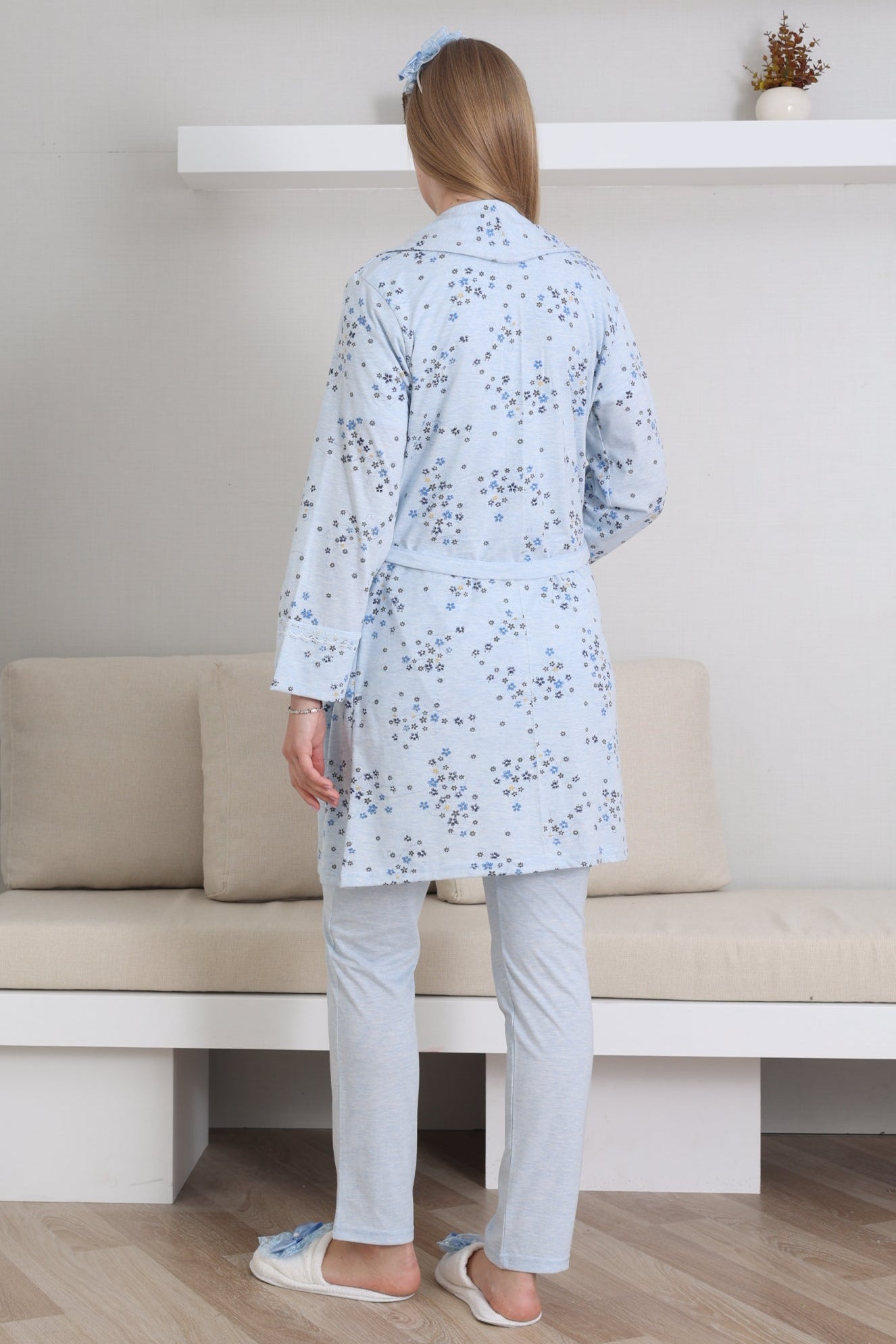 Kalp Bebek Baskılı Lohusa Pijama ve Desenli Sabahlık Takımı - 3432