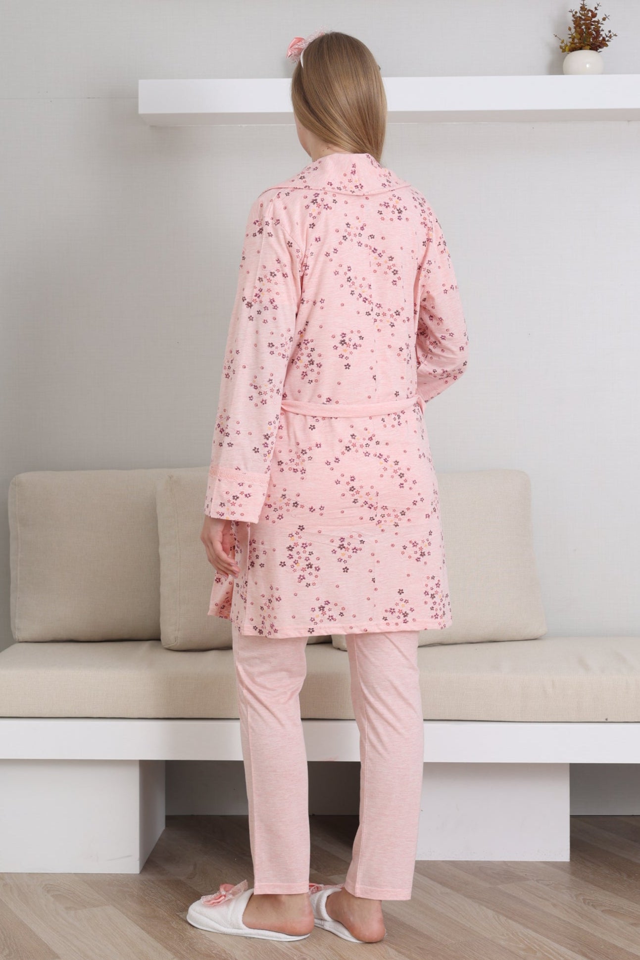Kalp Bebek Baskılı Lohusa Pijama ve Desenli Sabahlık Takımı - 3432