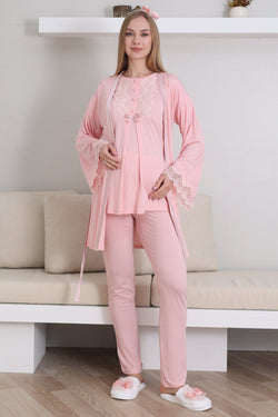 Image of Güpürlü Yaka Lohusa Pijama ve Sabahlık Takımı - 3433