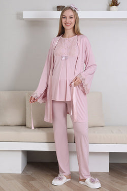 Image of Güpürlü Yaka Lohusa Pijama ve Sabahlık Takımı - 3433