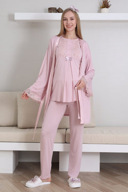 Image of Güpürlü Yaka Lohusa Pijama ve Sabahlık Takımı - 3433