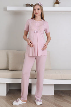 Image of Güpürlü Yaka Lohusa Pijama ve Sabahlık Takımı - 3433