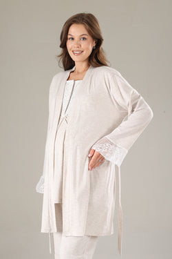 Image of Dantelli Yaka Lohusa Pijama ve Dantelli Kol Sabahlık Takımı - 801