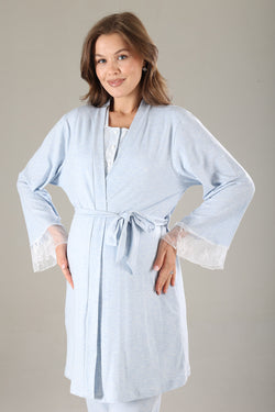 Image of Dantelli Yaka Lohusa Pijama ve Dantelli Kol Sabahlık Takımı - 807