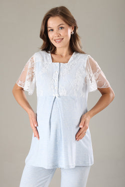 Image of Dantelli Yaka Lohusa Pijama ve Dantelli Kol Sabahlık Takımı - 807