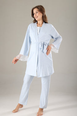 Image of Dantelli Yaka Lohusa Pijama ve Dantelli Kol Sabahlık Takımı - 807