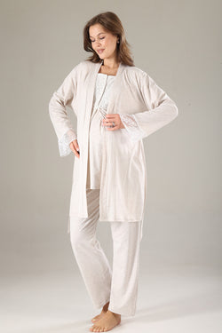 Image of Dantelli Yaka Lohusa Pijama ve Dantelli Kol Sabahlık Takımı - 801