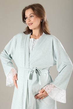 Image of Dantelli Yaka Lohusa Pijama ve Dantelli Kol Sabahlık Takımı - 804