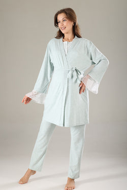 Image of Dantelli Yaka Lohusa Pijama ve Dantelli Kol Sabahlık Takımı - 804