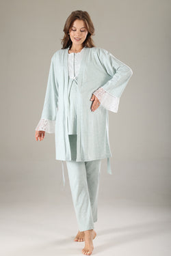 Image of Dantelli Yaka Lohusa Pijama ve Dantelli Kol Sabahlık Takımı - 804