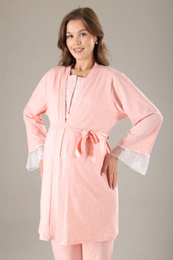 Image of Dantelli Yaka Lohusa Pijama ve Dantelli Kol Sabahlık Takımı - 802