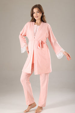Image of Dantelli Yaka Lohusa Pijama ve Dantelli Kol Sabahlık Takımı - 802
